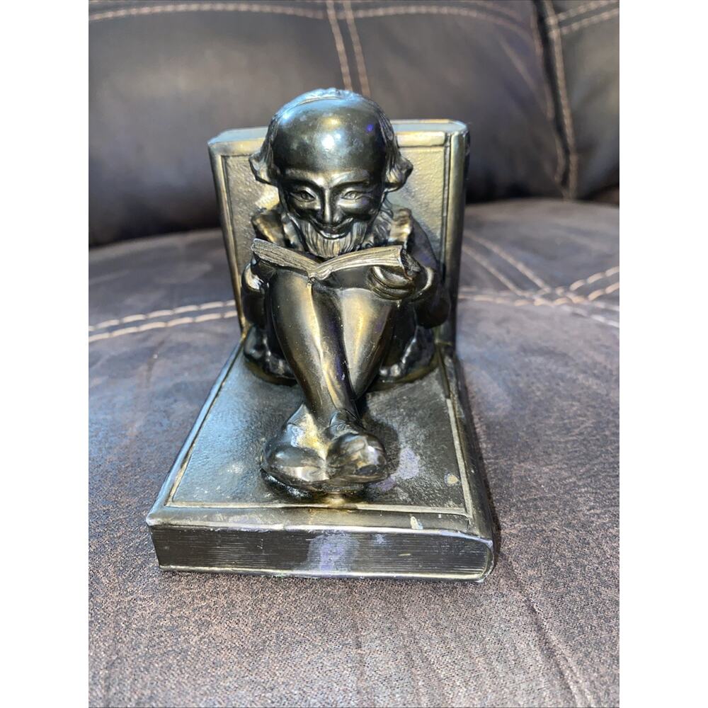 Antique Scholar Sitting Reading Iron Book End Stamped TK RARE